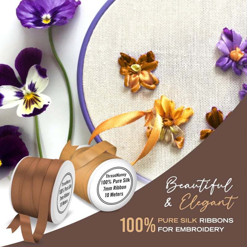 ثريد ناني خيوط حرير نقي 100%، مقاس 7 مم، من ThreadNanny، 6 بكرات - درجات اللون البني - 60 متر × 7 مم - Image 4